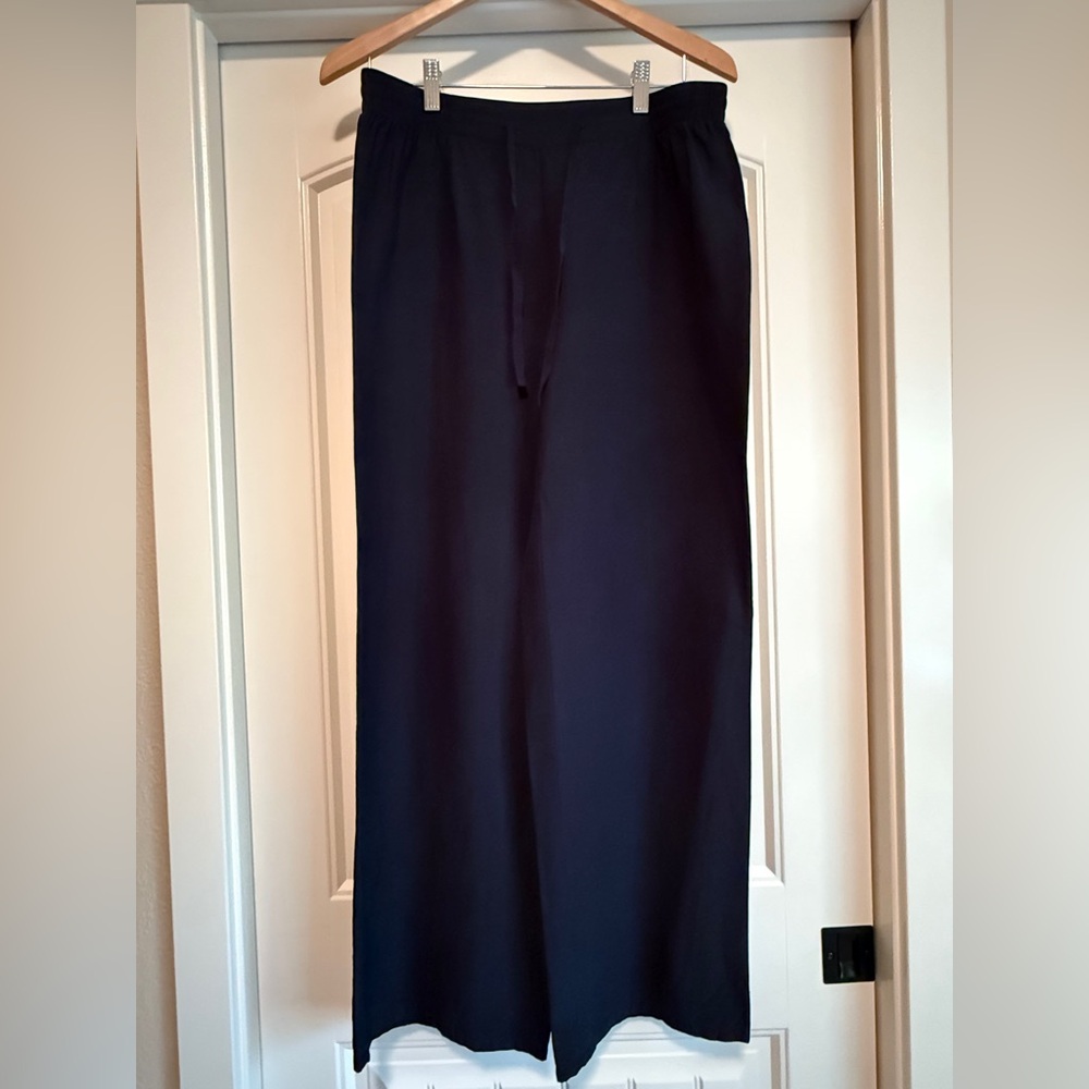 Coldwater Creek Natural Fit Silk/Linen Wide Leg Pants - Navy